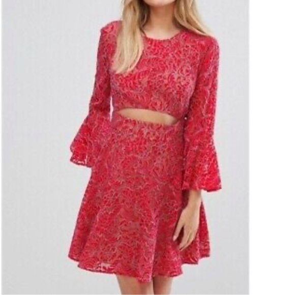 BCBGMAXAZRIA BCBG Marybeth Lace Overlay Cut-Out Fit&flare Dress red Size 2 - Picture 1 of 11